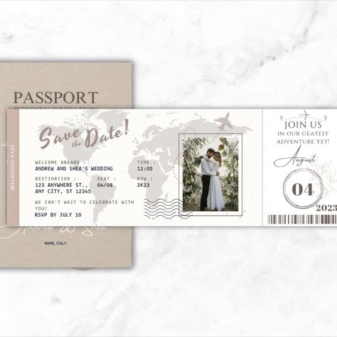 Passport Wedding Invitation Template, Passport Invitation, Destination Wedding, Passport Invitation Template, Canva Template Passport Save The Date, Wedding Passport, Passport Template, Passport Invitations, Passport Wedding Invitations, Wedding Invitation Templates, Canva Template, Dusty Pink, Save The Date