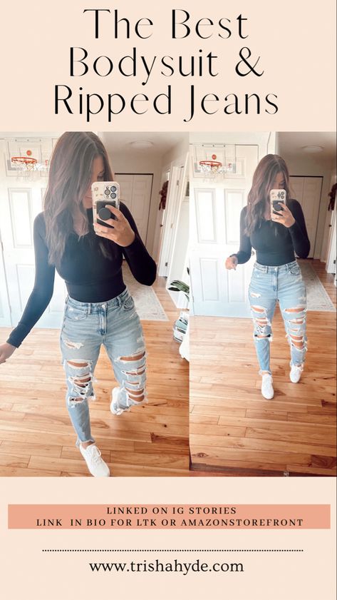 The best body suit and ripped jeans Winter Outfit Ideas, Best Body, Fall Clothes, Daily Look, Body Suit, Winter Outfit, Fall And Winter, Ripped Jean, Ripped Jeans