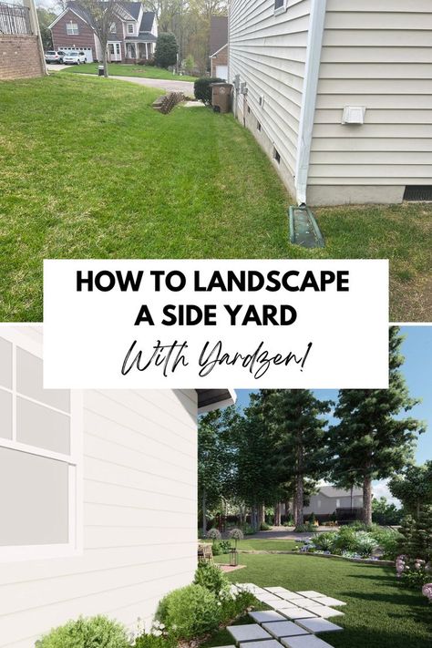 yardzen online design 2023 Landscaping Around Side Of House, Side House Garden, Side House Garden Ideas, Side Yard Idea, West Side Of House Landscaping, Landscape Design Side Yard, Slope Side Yard Landscape, Side Yard Ideas Between Houses Privacy, Landscaping Side Of House Slope