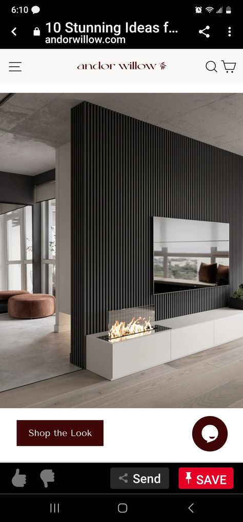 Fluted Wood, Black Fireplace, Home Fireplace, Black Panels, Fireplace Wall, Acoustic Panels, Fireplace Design, Wood Paneling, Wall Paneling