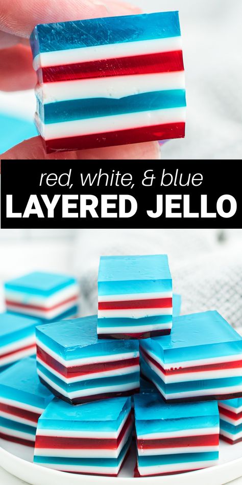 Red White Blue Jello Desserts, What To Do With A Coconut, White Jello Recipe, Fourth Of July Jello, Finger Jello Recipe, 4th Of July Jello, Layered Jello Recipe, White Jello, Finger Jello