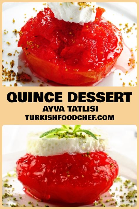 Quince dessert is a Turkish dessert with syrup made from bread quince. Quince is a fruit known mostly for its jam, as well as for its dessert. To prepare quince dessertand turn the after-dinner dessert pleasure into a feast; A few products are enough to increase the aroma of the quince. Quince Recipes Desserts, Quince Desserts, Turkish Dessert, Quince Recipes, Turkish Sweets, Turkish Desserts, European Recipes, Homemade Noodles, Autumn Recipes