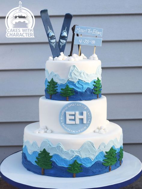 Ski Themed Bar Mitzvah Cake - CakeCentral.com Skiing Themed Cake, Ski Cakes Birthdays, Ski Theme Birthday Cake, Skiing Cakes Birthdays, Snowboard Themed Birthday Party, Snowboard Cake Birthdays, Snowboarding Cake Ideas, Ski Themed Cake, Ski Cake Ideas Birthday