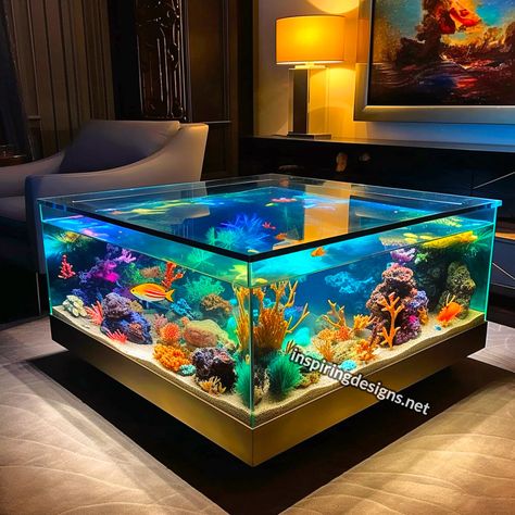 Glass Coffee Table Aquariums Are Now a Thing, and They’re Spectacular Looking – Inspiring Designs Fish Tank Coffee Table, Aquarium Room, Aquarium Coffee Table, Glass Coffee Tables, Concrete Patio Makeover, Fantasy Furniture, Small End Tables, Aquarium Design, Fish Aquarium