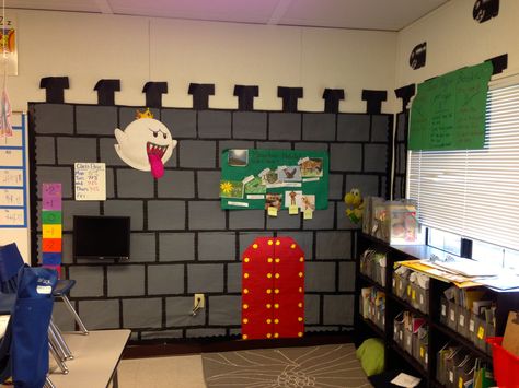 Mario Classroom Library. Awesome. Nintendo Classroom Theme, Mario Office Decorations, Super Mario Classroom Transformation, Mario Brothers Classroom Theme, Mario Classroom Transformation, Mario Classroom Theme, Super Mario Classroom, Mario Decorations, Mario Classroom