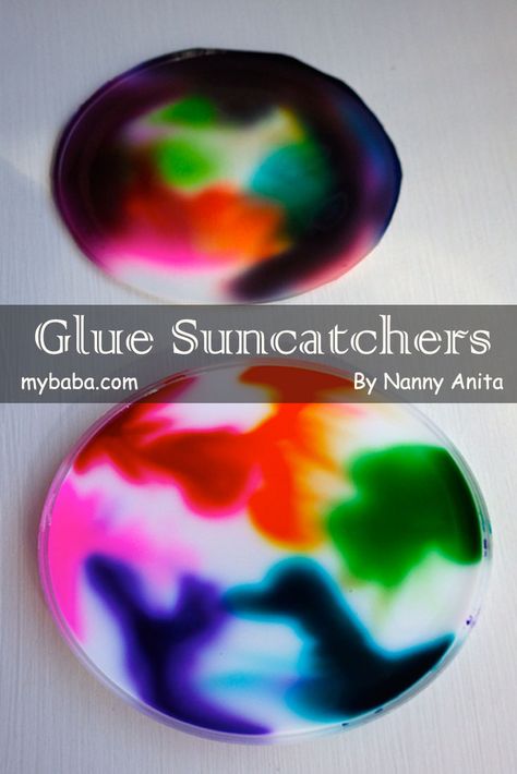 Diy Glue Suncatchers, Liquid Glue Crafts, Glue Sun Catcher Craft, Clear Glue Suncatchers, Pva Glue Crafts, Easy Art Ideas For Kids, Glue Suncatcher, Steam Kids, Camp America