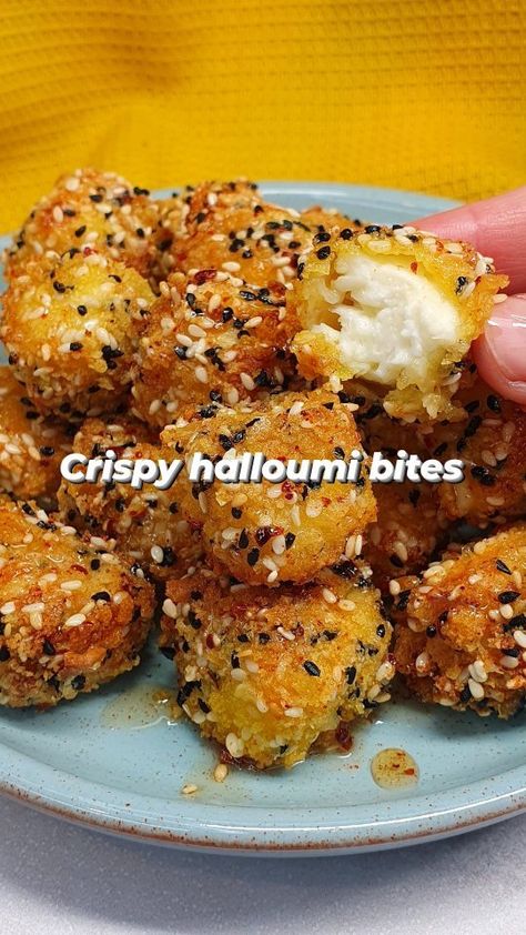 Emily Scott | CRISPY HALLOUMI BITES 🧀. Does halloumi get better than this? 😍 Oh so crispy & crunchy and drizzled with a sweet, sticky hot honey, these h… | Instagram Halloumi Bites, Crispy Halloumi, Emily Scott, Hot Honey, Get Better, Honey, Instagram