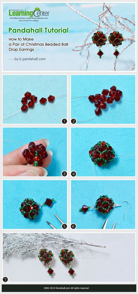 Pandahall Tutorial - How to Make a Pair of Christmas Beaded Ball Drop Earrings Christmas Party Earrings With Round Beads, Handmade Holiday Beaded Earrings With Round Beads, Cheap Christmas Earrings With Round Beads, Christmas Beaded Round Earrings, Beaded Ball Earrings, Eclectic Earrings, Sphere Earrings, Panda Hall, Ear Piece