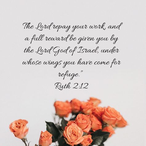 Ruth 2:12 Ruth Bible Verse, Ruth Bible, Proverbs 11, Praise Songs, Good Good Father, Verse Quotes, Scripture Verses, Bible Verses Quotes, Bible App