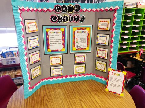 Musings from the Middle School: Making a Center Board- use a trifold board to make a portable center and task card holder. Tri Fold Poster Board, Trifold Board, Tri Fold Poster, Project Poster, Diy Poster, Elevated Bed, Library Chair, Poster Decorations, Board Template