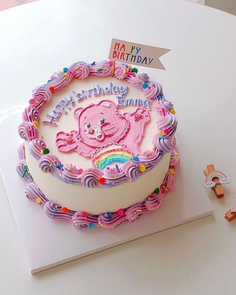 Care Bear 1st Birthday Party, Care Bear Cupcakes, Care Bears Cake Ideas, Care Bear Cake Ideas, Care Bear Birthday Cake, Birthday Cakes 17, Carebear Birthday Party Ideas, Birthday Cake Bear, Kawaii Birthday Cake