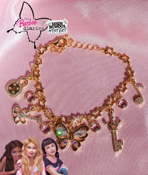 Barbie Diaries, Barbie Jewerly, Nostalgia Childhood, Cartoon Jewelry, Quinceanera Themes Dresses, Butterfly Nail Designs, Butterfly Charm Bracelet, Bff Jewelry, Bracelet Cute