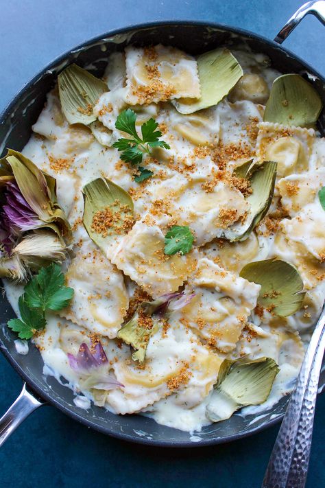 Artichoke Ravioli with Dill Bechamel How To Peel Peaches, Pasta Roller, Spring Dishes, Peach Crisp, Kitchen Smells, Drying Dill, Pasta Dough, Spring Vegetables, Ravioli