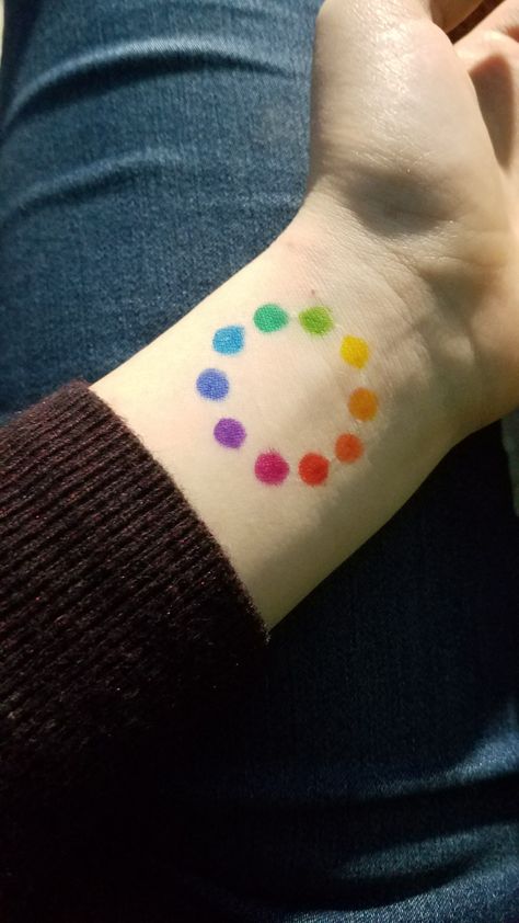 Color wheel Colour Wheel Tattoo, Color Swatch Tattoo, Color Test Tattoo Ideas, Color Wheel Tattoo Hairstylist, Color Test Tattoo, Color Wheel Tattoo, Lgbt Tattoos, Nana Tattoo, Hairstylist Tattoos