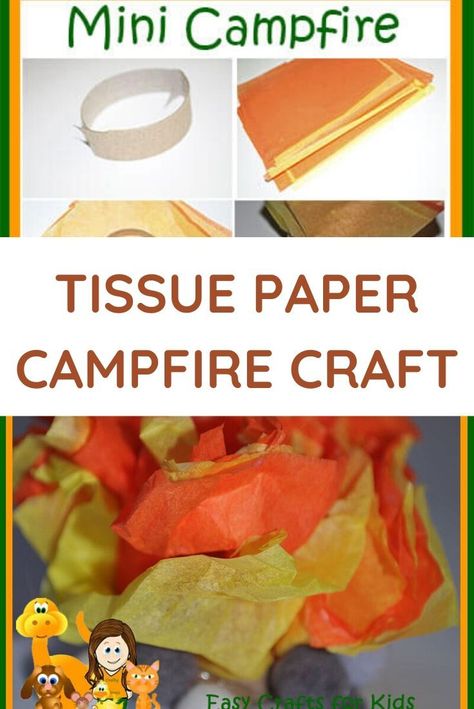 Camping craft with tissue paper Paper Campfire, Campfire Crafts For Kids, Contact Paper Crafts, Camping Craft, Fire Crafts, Camping Crafts For Kids, Hanging Craft Ideas, Fun Summer Crafts, Tissue Paper Crafts