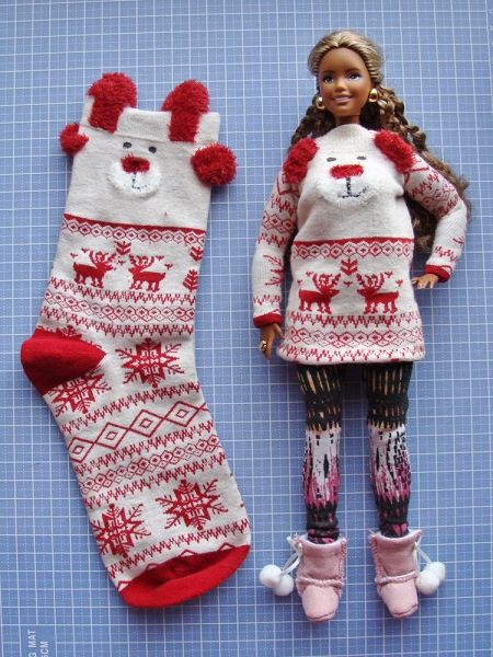 DIY doll sweater from a sock | Free Range Barbie Home Extensions, Doll Sweater, Accessoires Barbie, Sewing Barbie Clothes, Barbie Sewing Patterns, Diy Barbie Clothes, Barbie Doll Clothing Patterns, Barbie Dolls Diy, Diy Barbie Furniture