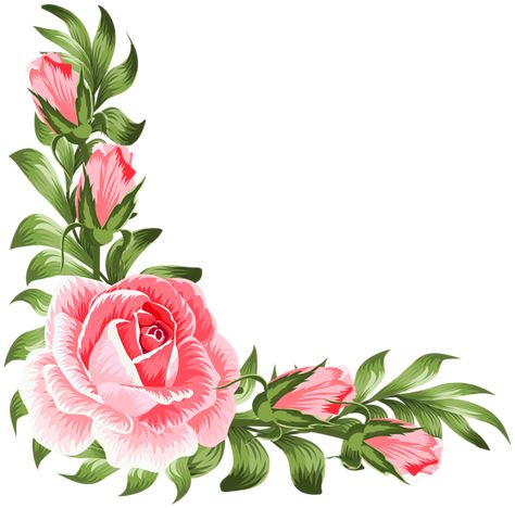 Flowers Border, Corner Flower Design, Flower Corner Border, Flower Clip Art, Flowers Clipart, Png Flowers, Flower Border Corner, Flowers Png, Rose Corner Border