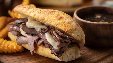 Bobby Flay's Secret Ingredient Jus For The Perfect French Dip Sandwich Better Than Bouillon Recipes, Crock Pot Sandwiches, Bouillon Recipe, French Dip Recipes, Leftover Steak, Dried Porcini Mushrooms, Roast Beef Sandwiches, French Dip Sandwich, French Dip