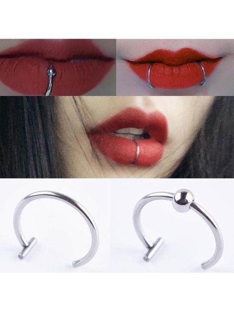 Silver  Collar  Stainless Steel  Faux Lip Ring Embellished   Women's Fashion Jewelry Fake Lips, Piercing Labret, Lip Rings, Faux Piercing, Lip Stud, Fake Nose Rings, Labret Piercing, Fake Nose, Fake Piercing