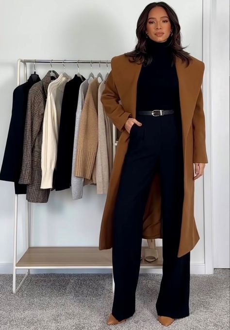 Winter Work Outfits For Women Uk, Corporate Event Outfit Classy, Luxury Winter Office Pants, Luxury Winter Suits For Office Wear, Luxury Fall Office Pants, Luxury Winter Office Peacoat, Winter Business Blazer In Gabardine, Winter Style, Aesthetic Modest Outfits