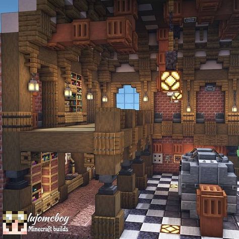 Minecraft Warehouse Interior, Potion Shop Minecraft Interior, Minecraft Industrial Interior, Steampunk Minecraft Interior, Minecraft Steampunk Castle, Mc House Interior, Minecraft Steampunk Village, Minecraft Industrial House, Minecraft Office Interior