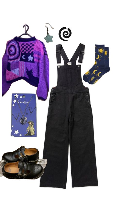 Spiral cat coraline Tim burton purple black cat spiral star winter fall sweater comfy outfit Cat Coraline, Coraline Cat, Spiral Star, Comfy Outfit, Star Sweater, Fall Sweater, Comfy Sweaters, Cat Clothes, Coraline