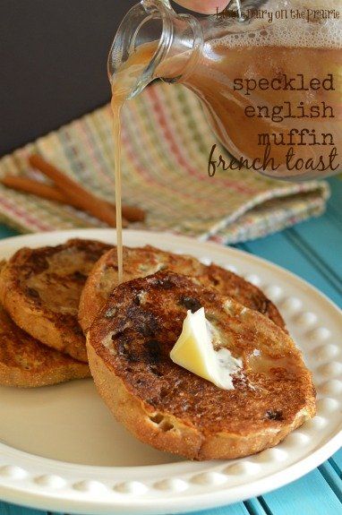 English muffins make the BEST French toast! Speckled English Muffin French Toast is sweet, studded with raisins and has an amazing airy texture! Dip golden brown french toast in cinnamon and sugar for a scrumptious breakfast! Muffin French Toast, English Muffin French Toast, The Best French Toast, Best French Toast, Brown French, Cinnamon Syrup, Make French Toast, English Muffins, What's For Breakfast