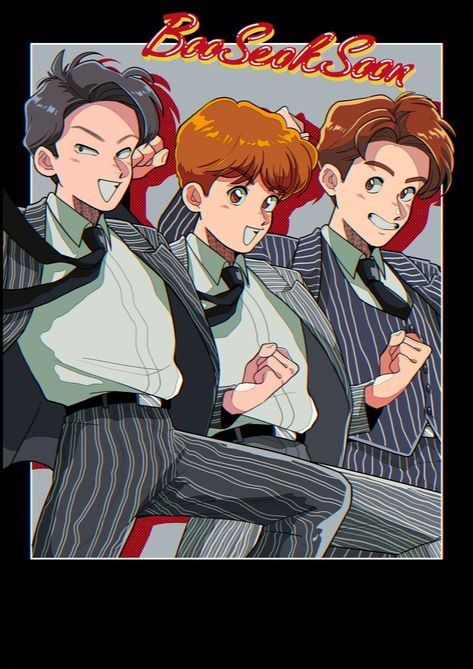 #booseoksoon #seungkwan #seokmin #soonyoung #seventeenfanart | cr. @tmym_3396 Booseoksoon Fanart, Seungkwan Fanart, Svt Pictures, Seventeen Illustration, Svt Fanart, Seventeen Fanart, Hoshi Seventeen, Kpop Drawings, Kpop Posters