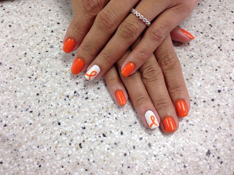 Leukemia Awareness in honor of my Mami's battle. Ms Awareness Nails, Ms Nails, Ribbon Nails, Awareness Nails, Survivor Party, Awareness Tattoo, Country Nails, Ms Awareness, Orange Party