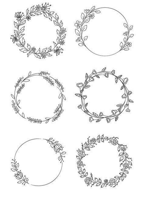 Embroidery Patterns Free Printables, Wreath Vector, Spring Embroidery, Ideas For Flowers, Flowers Wreath, Wreath Drawing, Flower Garden Design, Leaf Images, Flower Circle