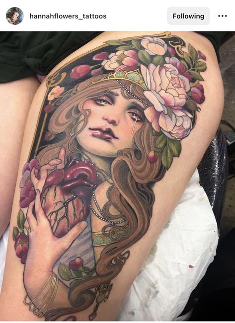 Elegant Tattoo Ideas, Hannah Flowers, Art Nouveau Tattoo, Neo Tattoo, Nouveau Tattoo, Amazing Tattoos, Tattoo Collection, Gorgeous Tattoos, Tattoo Apprentice