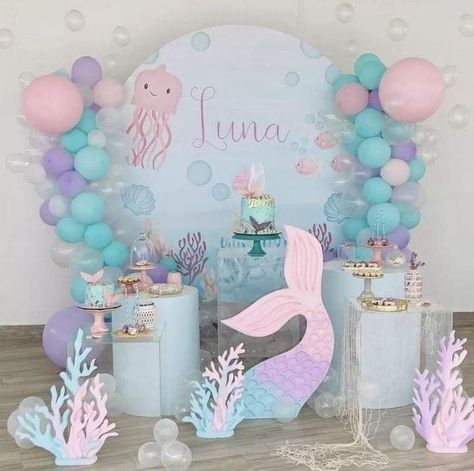 Ocean Invitation, Under The Sea First Birthday, Mermaid Birthday Party Decorations, Shark Themed Birthday Party, Sea Baby Shower, 1st Birthday Party Themes, Mermaid Theme Party, Mermaid Baby Showers, Birthday Party Theme Decorations