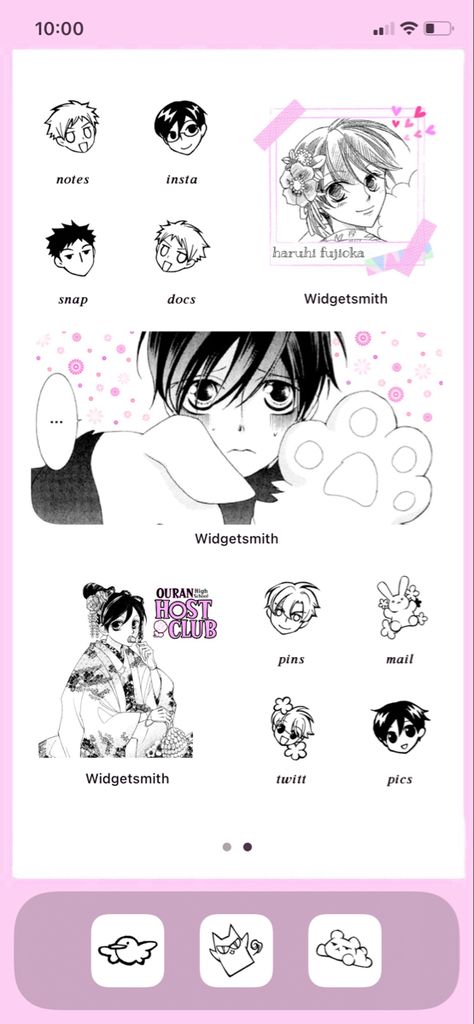 Ouran High School Host Club Homescreen, Ohshc Icons Manga, Ohshc Phone Theme, Manga Phone Theme, Manga Homescreen Layout, Manga Phone Layout, Ohshc Widget, Ohshc Wallpaper Iphone, Manga Homescreen