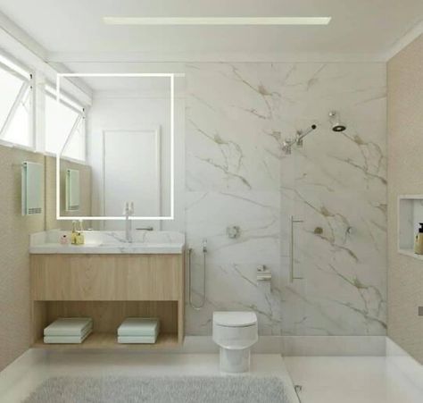 Calacatta Gold Shower Walls, Calcutta Bathroom, Calacatta Gold Bathroom, Calacatta Gold Quartz, Porcelain Tile Bathroom, Wooden Vanity, Calacatta Gold, Gold Bathroom, Upstairs Bathrooms