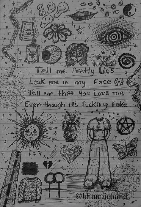 Doodles/grunge/vent/@rt
F//w me on gram @bhumiichand Aesthetic Doodles Grunge, Mad Doodle, Vent Drawing Ideas, Grunge Drawing Ideas Doodles, Grunge Doodles Sketches, Vent Sketchbook, Grunge Art Aesthetic Drawing, Grunge Sketchbook Doodles, Doodle Lyrics