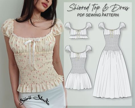 Shirred Top & Dress Sewing Pattern PDF | Instant Download | Print at Home | Sizes 00-18 Shirred Top, Sewing Projects Clothes, Couture Mode, Top Sewing Pattern, Sewing Design, Diy Sewing Clothes, Clothes Sewing Patterns, Fashion Sewing Pattern, Dress Sewing Pattern