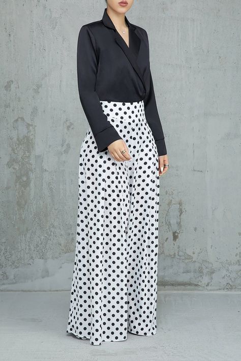 Plazo Pant, Palazzo Pants Outfit, White Dress Outfit, Polka Dot Pants, Muslim Fashion Dress, فستان سهرة, Baggy Pants, Palazzo Pants, Luxury Vintage