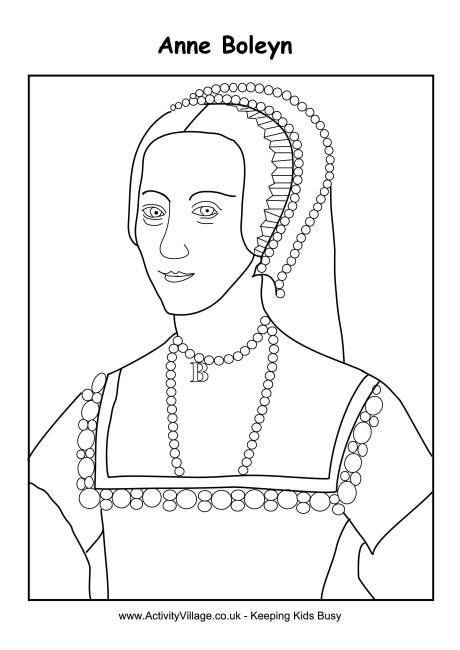 Anne Boleyn colouring page Tudor Textiles, Tudor Art, The Tudor Family, History Homeschool, Tudor Fashion, England Map, History Curriculum, Catherine Of Aragon, School Coloring Pages