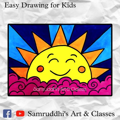 Drawing For 6 Yrs Old, Cute Sun Drawing, Cartoon Drawing For Kids, Drawing Classes For Kids, Sun Drawing, Easy Flower Drawings, Painting Flowers Tutorial, Art Kits For Kids