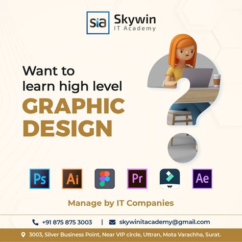 🎨 Unlock Your Creativity 🎨 Are you passionate about art and design? Do you dream of turning your creative talents into a rewarding career? Our Graphic Design Course is offering you an incredible opportunity to dive into the captivating world of design. #skywinitacademy #hatadofresherkatag #admissionopen #skywinner #graphicdesign #graphicdesigncourse #itcourses #itcourse #itacademy #itinstitute #itindustry #surat Course Poster, Aj Logo, Academy Logo, It Training, Graphic Design Course, Job Placement, Creative Graphic Design, Learn To Code, Design Course