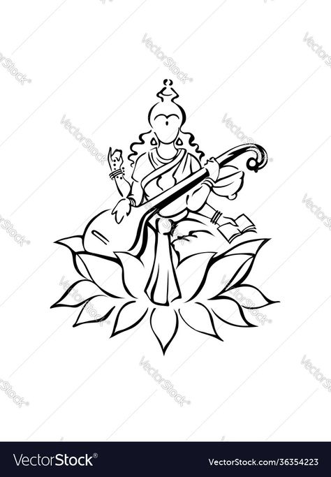 Hindu God Outline, Saraswati Goddess Paintings Abstract, Saraswati Goddess Sketch, Saraswati Goddess Paintings Sketch, Saraswati Goddess Drawing, Saraswati Goddess Paintings, Vedic Culture, Saraswati Painting, Goddess Of Knowledge