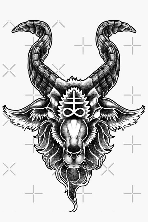 Goat head with the alchemical sulfur symbol on forehead. Goat Stomach Tattoo, Goat Head Drawing, Goat Tattoo Design, Satanic Tattoo Symbols, Goat Head Tattoo, Demonic Tattoos, Satanic Tattoo Design, Goat Tattoos, Satanic Tattoo