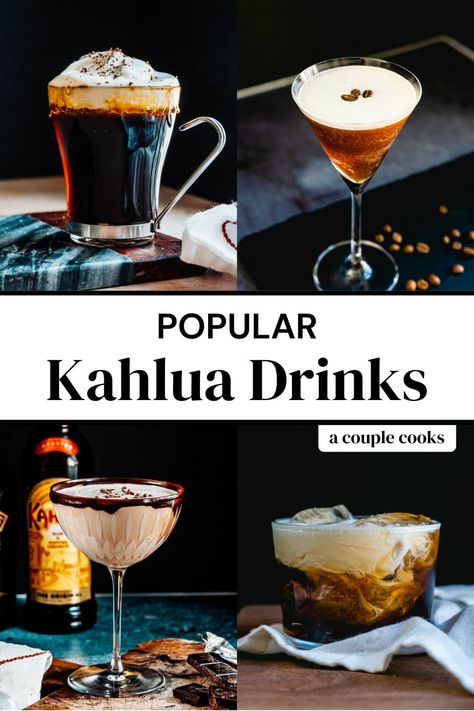 Here are all the most popular Kahlua drinks to use for this coffee liqueur! Try classic cocktails from the White Russian to the Mudslide. #kahlua #kahluadrinks #kahluacocktails Mudslide Recipe Alcohol, Mudslide Recipe, Kahlua Drinks, Kahlua Recipes, Kahlua Coffee Liqueur, Drinks To Try, A Couple Cooks, Mudslide, Coffee Liqueur