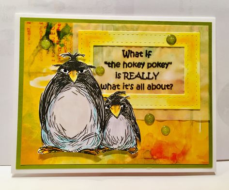 Grumpy Penquins from Katzelkraft. What is the hokey pokey is really what its all about Katzelkraft Cards, Hokey Pokey, Diy Envelope, Whimsy Stamps, Cards Handmade, Envelope, Stamp, Book Cover, Tags