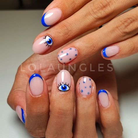 Evil Eye Manicure, Greece Nails, Grow Long Nails, Ideas Uñas, Evil Eye Nails, Eye Nails, Cute Nail Art Designs, Racun Shopee, Cute Nail Art