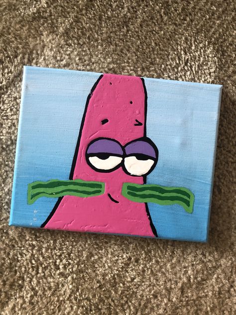 Patrick Star Seaweed Mustache Patrick Star Painting Canvas, Patrick Star Painting Canvas Easy, Patrick Star Traffic Cone Painting, Patrick Canvas Painting, Patrick Painting On Canvas, Funny Painting Ideas On Canvas Easy, Patrick Star Painting, Funny Paintings Easy, Funny Painting Idea