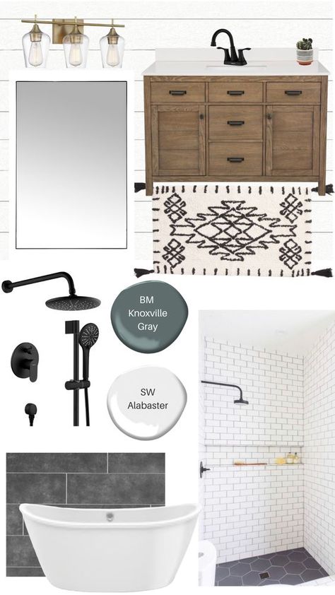 Master bath mood board Bathroom Mood Board Master Bath, Modern Farmhouse Bathroom Mood Board, Black And White Bathroom Mood Board, Masculine Guest Bathroom, Guest Bathroom Mood Board, Bathroom Mood Board Inspiration Master Bath, Primary Bathroom Mood Board, Modern Bathroom Mood Board, Master Bath Mood Board