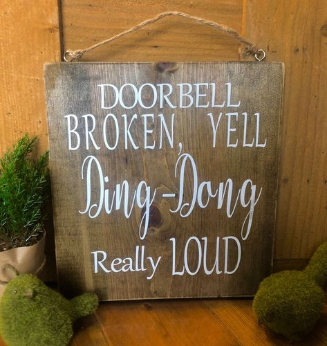 Funny Wood Signs, Wooden Signs Diy, Hand Painted Wood Sign, Diy Wood Signs, Ding Dong, Painted Wood Signs, Woodworking Plans Free, Diy Signs, Porch Signs