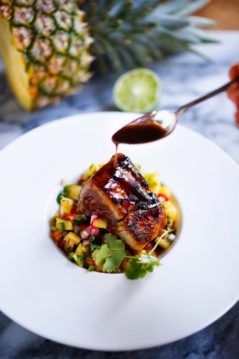 Seared Ono with Honey Soy Glaze and fresh Pineapple Salsa...an elegant healthy meal, perfect for a gathering or dinner party. Easy, delicious! | www.feastingathome.com Ono Fish Recipe, Soy Glaze, Feasting At Home, Pineapple Ginger, Hawaii Food, Honey Soy, Pineapple Salsa, Fresh Pineapple, Hawaiian Food