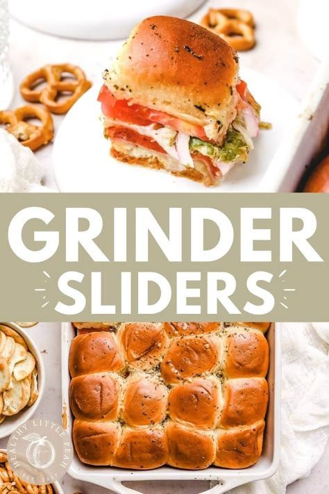 Sliders Healthy, Grinder Sliders, Grinder Sandwiches, Sandwich Sliders, Italian Grinder, Roll Sliders, Grinder Sandwich, Hawaiian Roll Sliders, Hawaiian Roll